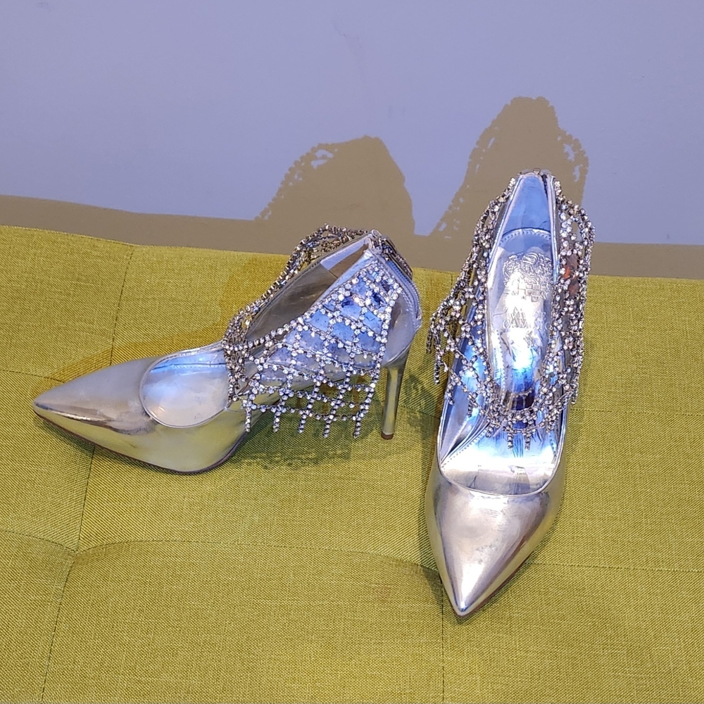 Vince Camuto Silver Heels with Crystal Accents